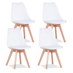 EGOONM Juego de 4 sillas de comedor nórdicas, asiento acolchado de plástico de madera maciza inspirado con cojín de PU para sala de estar, muebles de oficina y hogar