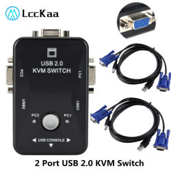 Conmutador KVM USB 2,0 1920*1440 VGA SVGA caja divisora de interruptor 2 puertos con dos Cables para teclado ratón Monitor ordenador