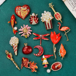 Broche barroco de flor de planta de palacio Vintage, broche de perlas de esmalte rojo, accesorios de fiesta para mujer y niña