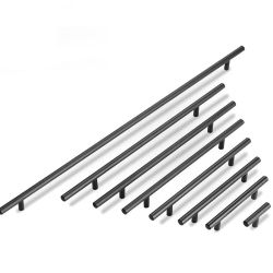 Tiradores rectos de acero inoxidable para armario, pomos de puerta de cocina de Oro Negro cepillado, tirador de armario, tirador de Muebles