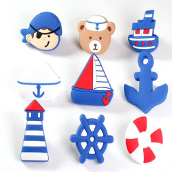 1 Uds. Tiradores de gabinete de goma suave de dibujos animados, pomos de serie náutica, tiradores de puertas de cajón de habitación para niños, herrajes para muebles