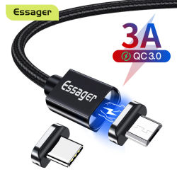 Cable USB tipo C magnético Essager 3A para Samsung S20 Xiaomi mi imán cargador de carga rápida Cable Micro USB para teléfono móvil