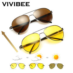 VIVIBEE hombres fotocromáticos visión nocturna gafas de sol polarizadas estilo piloto de aluminio mujeres gafas de sol de conducción polarizadas amarillo