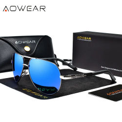 AOWEAR, gafas de sol polarizadas de aviación para hombre, gafas de sol con espejo de conducción de aluminio, gafas de sol Retro de diseñador de marca para hombre, accesorios