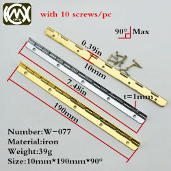 Paquete de acrílico con bisagras, 10x190mm, 90 grados, largo, metal, accesorios de cocina, muebles de dormitorio, con W-077 de tornillo, 10 unidades
