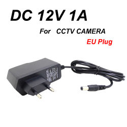 JIENUO UE enchufe AC DC adaptador de corriente cargador para vigilancia de seguridad cámara CCTV Monitor IP 100-240V 12V 1A (2,1mm * 5,5mm)