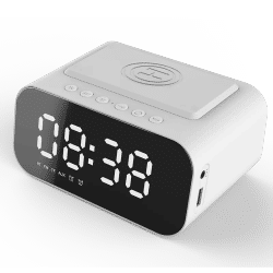 Reloj despertador Digital con Bluetooth, altavoz, Radio FM, cargador inalámbrico, almohadilla de carga para teléfono, cargador rápido USB, reloj de mesa