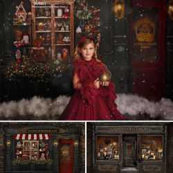 Fondo de Navidad de tienda de pan de jengibre para niños y niñas, decoración de juguetes de fotografía, accesorios de Papá Noel de invierno, Fondo de estudio fotográfico para bebés