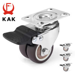 KAK-ruedas giratorias de freno de 2 pulgadas para palés, rodillos de goma suave silenciosos universales para trabajo pesado, herrajes para muebles, 4 Uds.