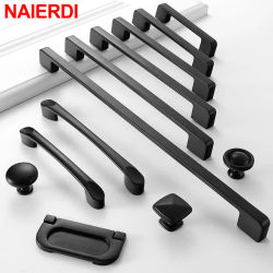NAIERDI-tiradores de armario negros, manija larga para muebles, tiradores de armario de cocina de estilo americano, perillas de cajón, Hardware