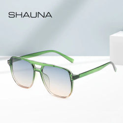 SHAUNA Gafas de sol cuadradas retro con doble puente para mujer, gafas de sol con decoración de remaches, protección UV400, gafas de sol de moda para hombre