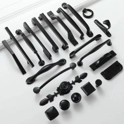Manija de puerta de gabinete de muebles negros, perilla de tocador, cajón, armario, agujero de 96/128mm, fábrica de fabricación de armario de cocina