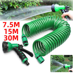 Bobina retráctil mágica de 7,5 M/15M/30M, manguera de agua Flexible para jardín, tubo de resorte de limpieza de coche, manguera de plástico para riego de plantas con pistola de pulverización