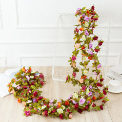 Guirnalda de flores artificiales de rosas de 2,2 metros, guirnalda navideña para boda, decoración de la habitación del hogar, jardín de primavera y otoño, planta falsa DIY de vid