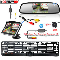 Koorinwoo-Marco de matrícula europeo, Parktronics, cámara de marcha atrás, sensores de aparcamiento para coche, Monitor de espejo, alarma de aparcamiento retrovisor