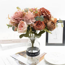 Ramo de peonías y rosas artificiales, flores falsas de alta calidad, decoración del hogar para Festival, arreglo de plantas artesanales, decoración de boda, bonsái