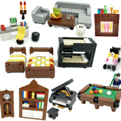 MOC-muebles de casa, bloques de construcción, accesorios de cocina de ciudad, juguetes DIY, cama, sofá, Piano, piezas de ladrillos, juguetes para niños, regalos