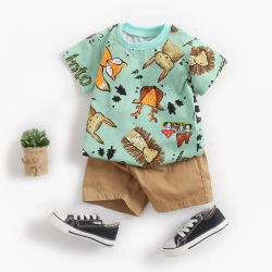 Sanlutoz Conjuntos de ropa para bebés lindos Tops de algodón de manga corta para bebés + Pantalones cortos 2 piezas Ropa de dibujos animados para recién nacidos