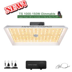 Lámpara de Cultivo LED Mars Hydro TS 1000 de 150W, Regulable, Espectro Completo, para Plantas de Interior | Lámpara para Cultivo en Interior de Alto Rendimiento PPE 2.3 µmol/J con Regulador de