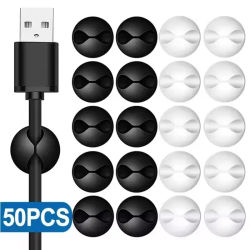 Clips para Cables, Organizador de Cables de Teléfono, USB, de Silicona, Autoadhesivo, para Gestión de Cables, Enrollador de Cables, para Auriculares y Cargadores