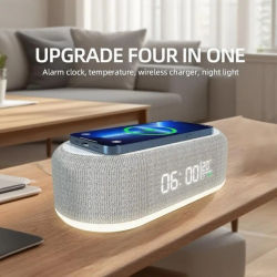 Reloj despertador, cargadores inalámbricos, almohadilla para teléfono, lámpara de dormitorio, luz nocturna, termómetro de escritorio para iPhone 17 16 15 14 13, base de carga rápida