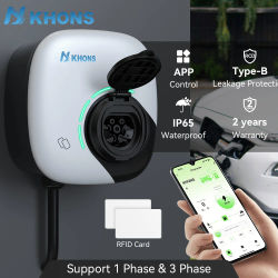 Estación de Carga para Vehículos Eléctricos Khons de 22KW Trifásica Tipo 2, Versión con Enchufe, Cargador para Vehículos Eléctricos con Control por Aplicación WIFI