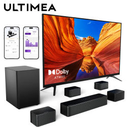 Sistema de sonido envolvente ULTIMEA 7.1 de 460 W Barra de sonido para TV con Dolby Atmos y control por aplicación, altavoz Bluetooth para cine en casa con subwoofer inalámbrico y 4 altavoces