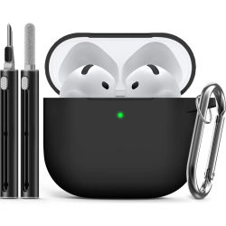 Funda AirPods 4 con kit de limpieza, funda protectora de silicona suave para Apple AirPods 4 generación para mujeres y hombres