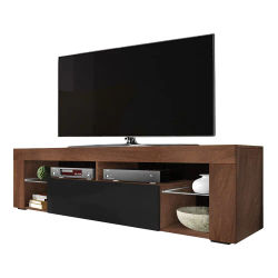 Mueble de TV Moderno/Mesa de TV/Mueble para Sala de Estar / 140 cm (sin LED, Nogal/Negro Brillante), Personalizado