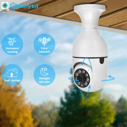 Cámara de vigilancia PTZ con bombilla WIFI E27, visión nocturna a todo Color, protección de seguridad interior, seguimiento automático, cámara CCTV para Monitor de bebé