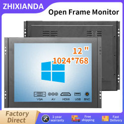 Monitor de marco abierto de 12 pulgadas 1024x768 pantalla táctil capacitiva resistiva integrada Industrial pantalla LCD con BNC AV HDMI USB