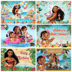 Telones de Fondo con Temática de Moana para Fiestas de Cumpleaños Infantiles, Decoraciones para Baby Shower, Pancartas, Regalos para Niñas, Accesorios para Fotomatón, Fondo para Fotografía