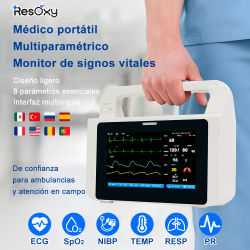 Monitor portátil de signos vitales Resoxy, monitor médico multiparamétrico para pacientes con pantalla táctil ECG RESP NIBP TEMP