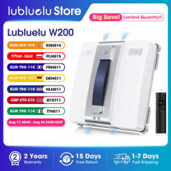 Robot Limpiacristales Inteligente Lubluelu W200, Succión Potente de 9kPa, Cuerda de Seguridad de Alta Resistencia de 5m, Tanques de Agua Visibles Dobles, Tecnología de Pulverización por Ondas Sonoras,