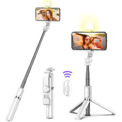 Palo de Selfie inalámbrico con Bluetooth, trípode portátil plegable con obturador de luz de relleno, Control remoto para teléfono inteligente Android iPhone