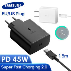 Cargador Original Samsung 45w con Carga Súper Rápida, Adaptador EU/US, Cable Tipo C de 1.5M para Galaxy S26 FE, S25 Ultra, S24, S23, Z Fold 8, A56