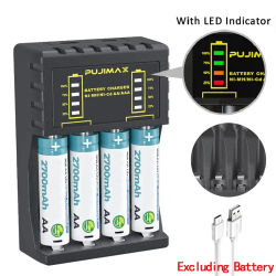 Cargador de batería AA/AAA, 4 ranuras, pantalla LED inteligente, cargador USB tipo C para batería recargable Ni-MH/ni-cd AA/AAA