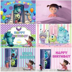 Fondo de fiesta de feliz cumpleaños con tema de la Universidad de Monsters Inc, fotografía para Baby Shower, suministros de decoración de habitación rosa, póster