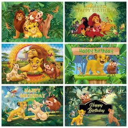 Fondo de Cumpleaños del Rey León Simba, Decoración de Fiesta Infantil con Temática de Selva Tropical, Banner Personalizado para Baby Shower, Artículos para Fiestas