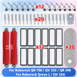 Compatible con ( Roborock Qrevo L / QV 35A / QV 35S / QR 598 / QR 798 ) Piezas de aspiradora Rodillo principal Cepillo lateral Filtro HEPA Paño de trapeador Bolsa de polvo Accesorios de repuesto QV35A