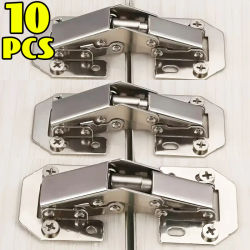 Bisagras de acero inoxidable, 90 grados, sin agujero de perforación, armario de cocina plateado, accesorios de Hardware para muebles