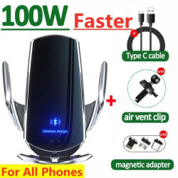 Cargador de coche inalámbrico de 100W, soporte magnético para teléfono de coche para iPhone 11, 12, 13, 14, 15 Pro, Xiaomi, Samsung, cargadores inalámbricos de carga rápida