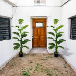 Planta de palma artificial grande de 15 hojas: opción perfecta para decoración del hogar y la oficina, uso interior y exterior, no incluye el lavabo