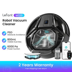 Lefant M320 Robot aspirador, 6000 Pa de succión, robot de limpieza inteligente con evitación de obstáculos PSD, ideal para pelo de mascotas, cabello y suelos duros, control mediante aplicación/Alexa.