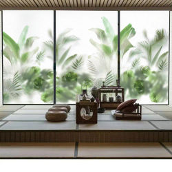 Película decorativa para ventana de privacidad con patrón de planta nebulosa, película decorativa para puerta de vidrio de PVC, anti UV esmerilado, sin pegamento, adhesivo estático para ventana de