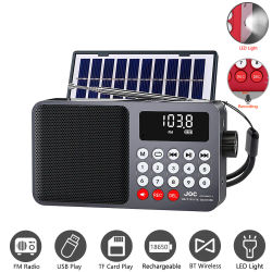 Radio FM portátil Solar, Altavoz Bluetooth recargable, tarjeta USB TF, reproductor de música MP3 con grabación, luz LED, Radio, receptor FM