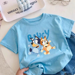 Ropa de Manga Corta para Niños y Bebés con Dibujos Animados Azul Claro, Camisetas de Manga Corta de Algodón Puro para Niños y Niñas, Verano 2026
