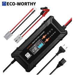Cargador de Baterías LiFePO4 ECO-WORTHY 12V/24V 20A con Opciones de Múltiples Corrientes 5A/10A/15A/20A, Automático para Autos y Camiones