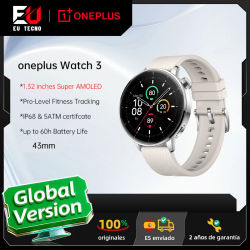 Versión global OnePlus Watch 3 43 mm Smartwatch Pantalla AMOLED de 1,32 pulgadas Fino a 60 horas de duración de la batería Sistema operativo de Google GPS NFC