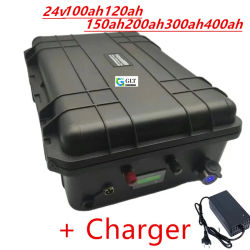 Batería de litio resistente al agua Lifepo4 24V 80Ah 100Ah 120Ah 150Ah 200Ah con Bms para hélice de Motor de pesca + cargador 10A